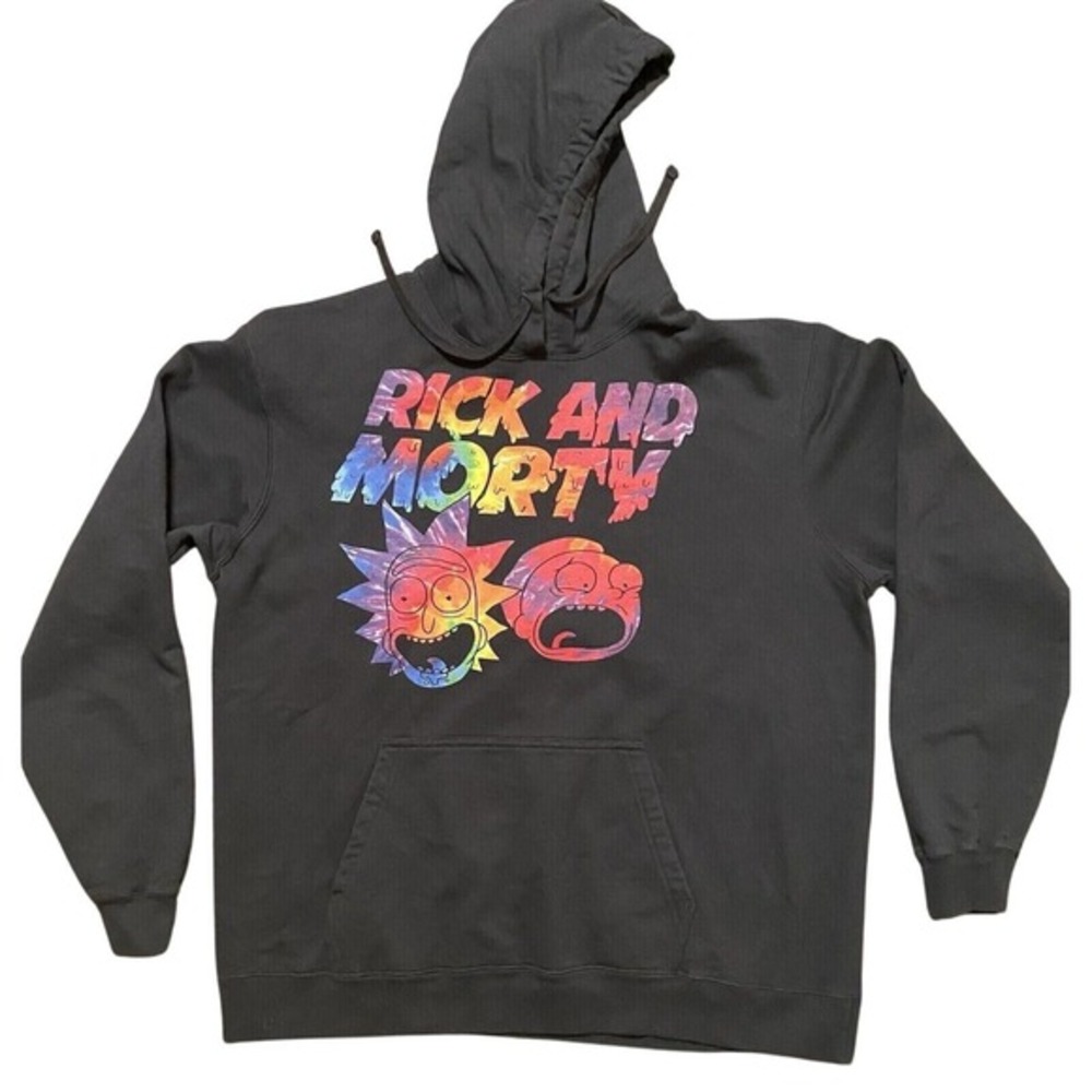 Rick And Morty Sweater Hoodie Black Tie Dye Skater XL Graphic Long Sleeve Toon
